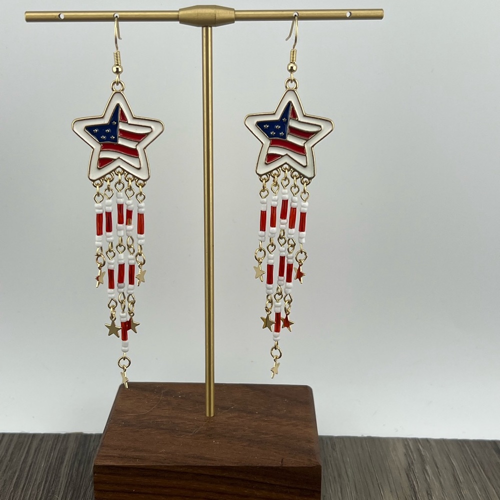Long Star-Spangled Dangle Earrings